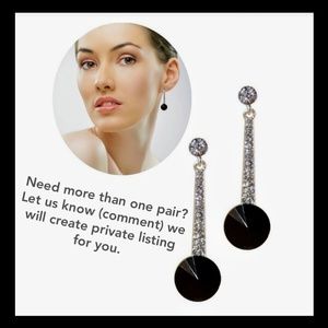 Black & Silver 2" Austrian Crystal Linear Earrings